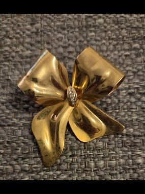 Tana Gold Bow Flower Brooch with Crystal Accent - Women Jewelry